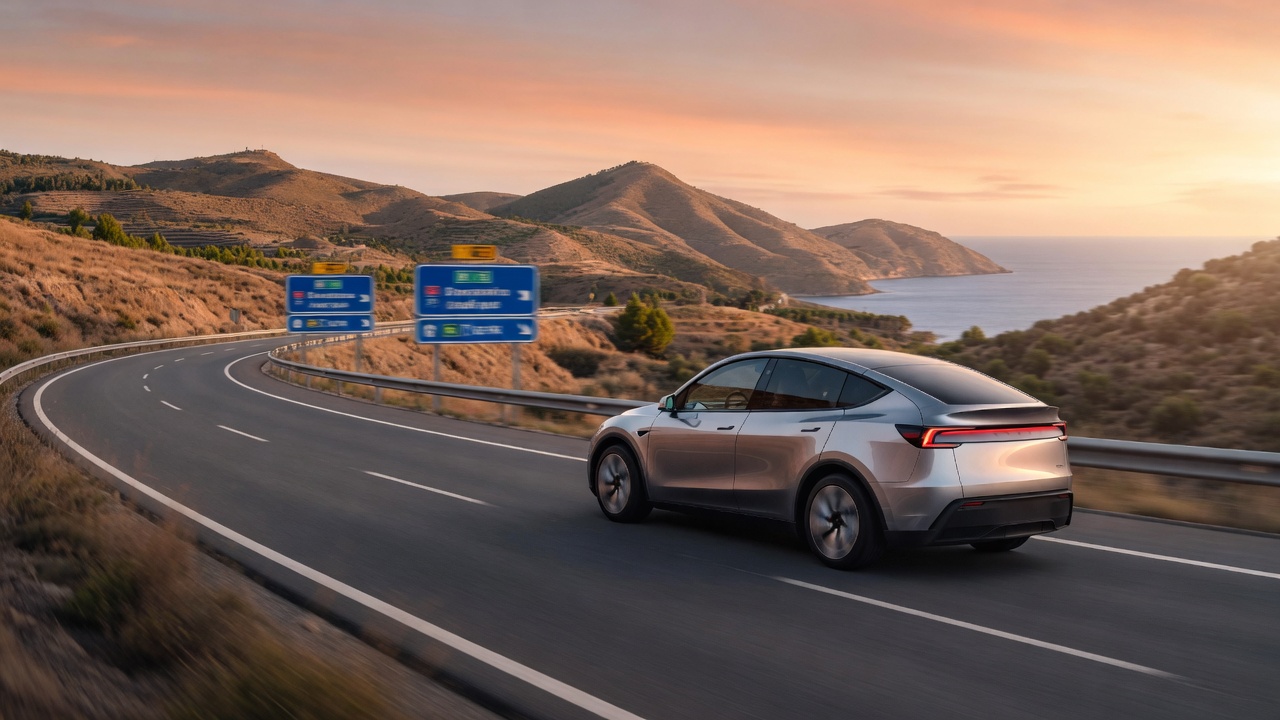 Tesla on a Spanish highway during FSD Supervised regulatory wait