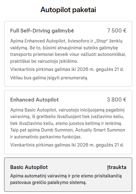 Image - Not an Fsd Tracker Puslapio Skiltis Su Trimis Autopiloto Paketų Kortelėmis Ir Jų Kainomis (full Self-driving, Enhanced Autopilot, Basic Autopilot).